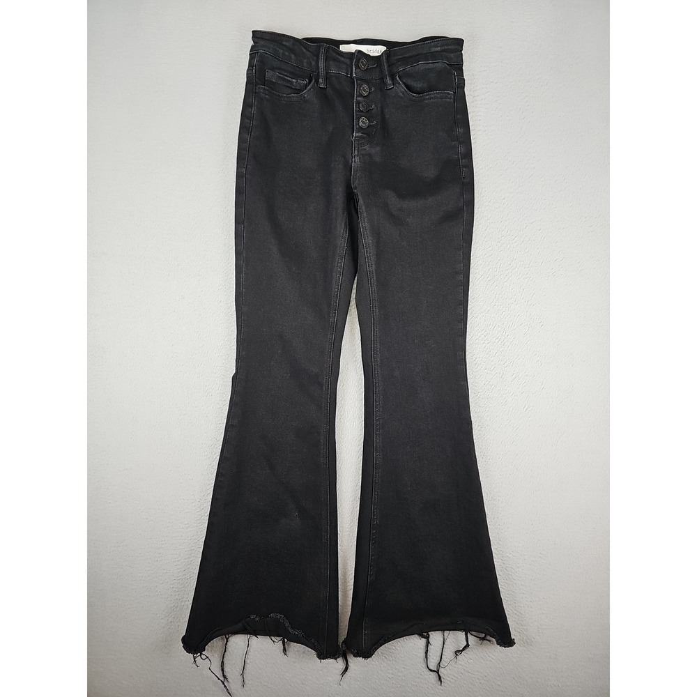 Bridge by Gly Mid Rise Flare Jeans Woman's Size 25x29 Black Denim Stretch BOHO